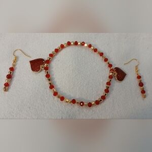 NWT Handcrafted Elegant Red & Gold Beaded Valentine's Jewelry Set